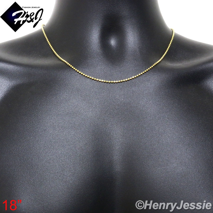 18″MEN WOMEN 925 STERLING SILVER 1.5MM GOLD PLATED MOON CUT BEADED NECKLACE*SN7