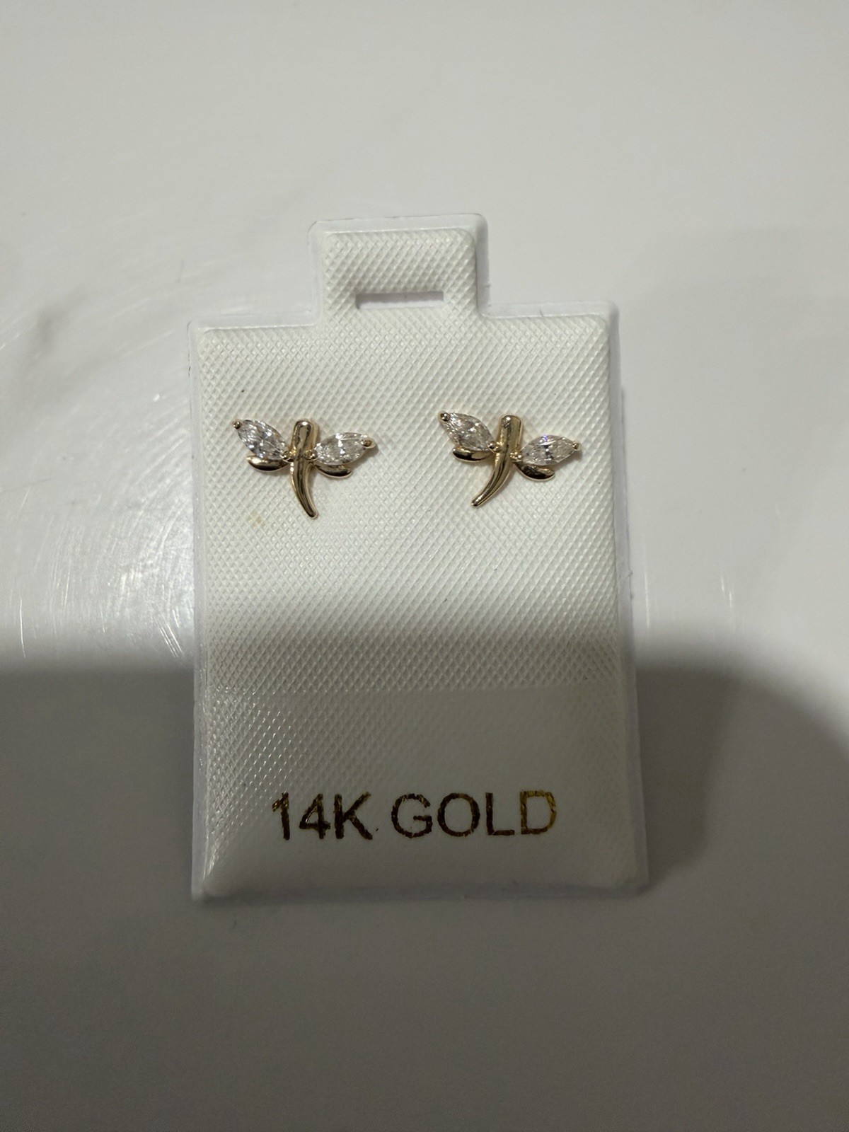 Decadence 14K Yellow Gold Dragonfly Stud Earrings Marquise CZ COA FZK4858Y2W