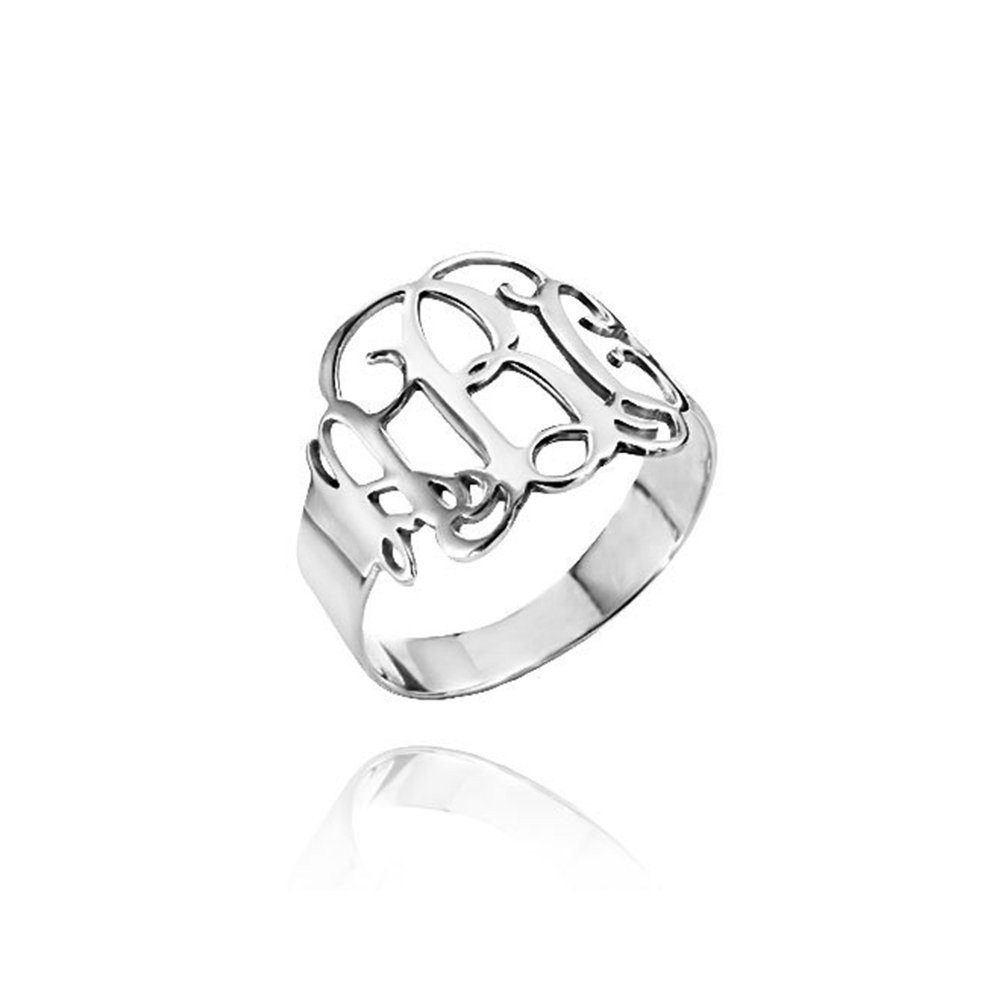 Custom Monogram Ring Personalized Initial Ring for Women Gold Silver Max Size 13