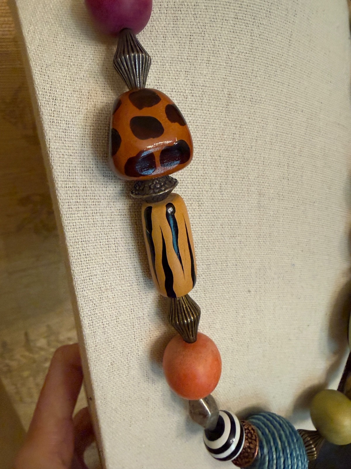 Chicos Chunky Boho Statement Necklace mixed media wood metal tribal safari