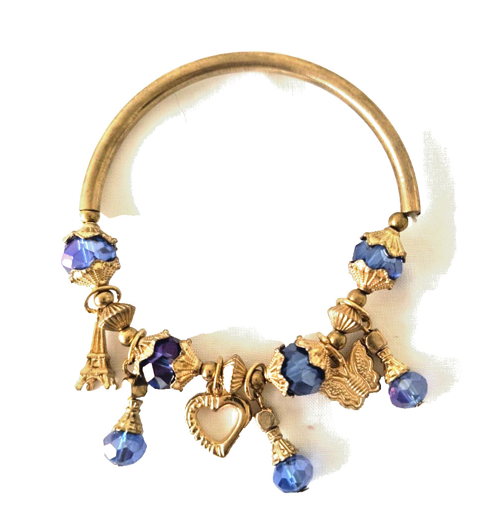 Fashion Jewelry Stretch Bracelet Gold Color Metal Charms Blue Acrylic Charms