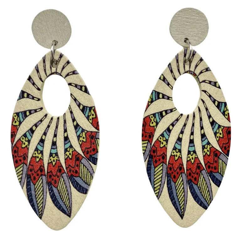 Wood Earrings Women Laser Engraved Handmade Wooden Dangle Artisan Retro Design