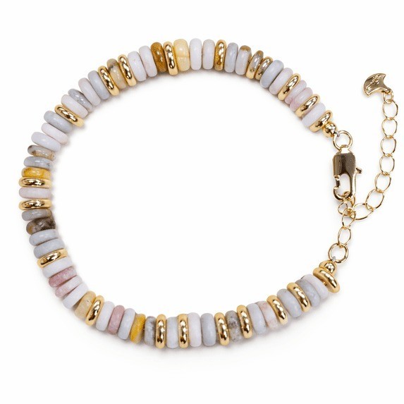 Gold Tone Multicolor Disc Beaded Bracelet Women Simulated Stone Jewelry Gift Set