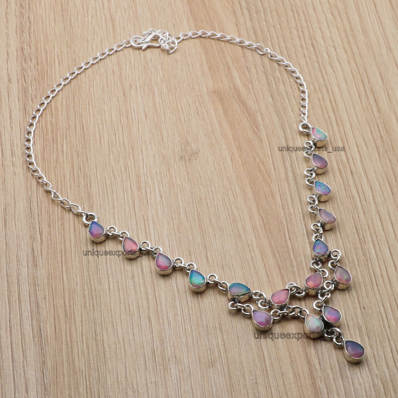 Ethiopian Pink Opal Jewelry Silver Love Necklace Crystal Pendant Valentine Gift