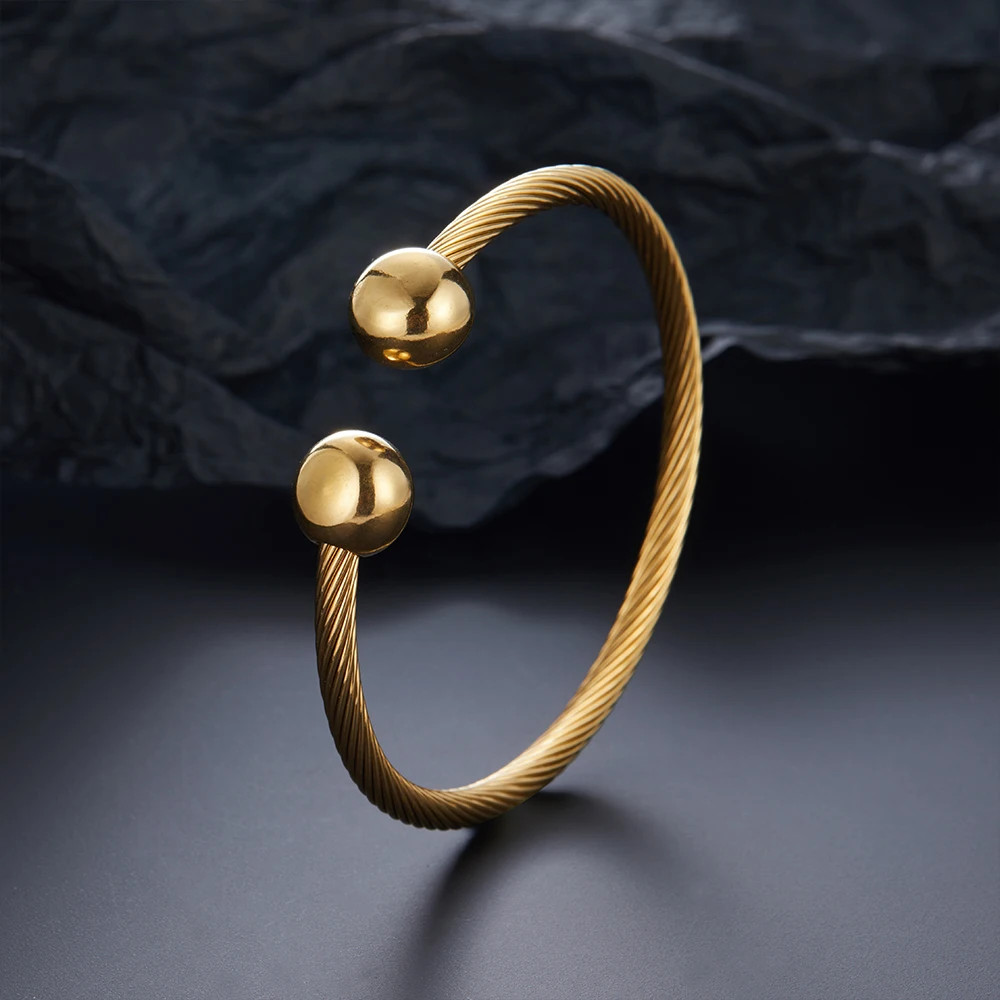 Unisex Stainless Steel Braided Open Cuff Bracelet Gold Silver Ball
