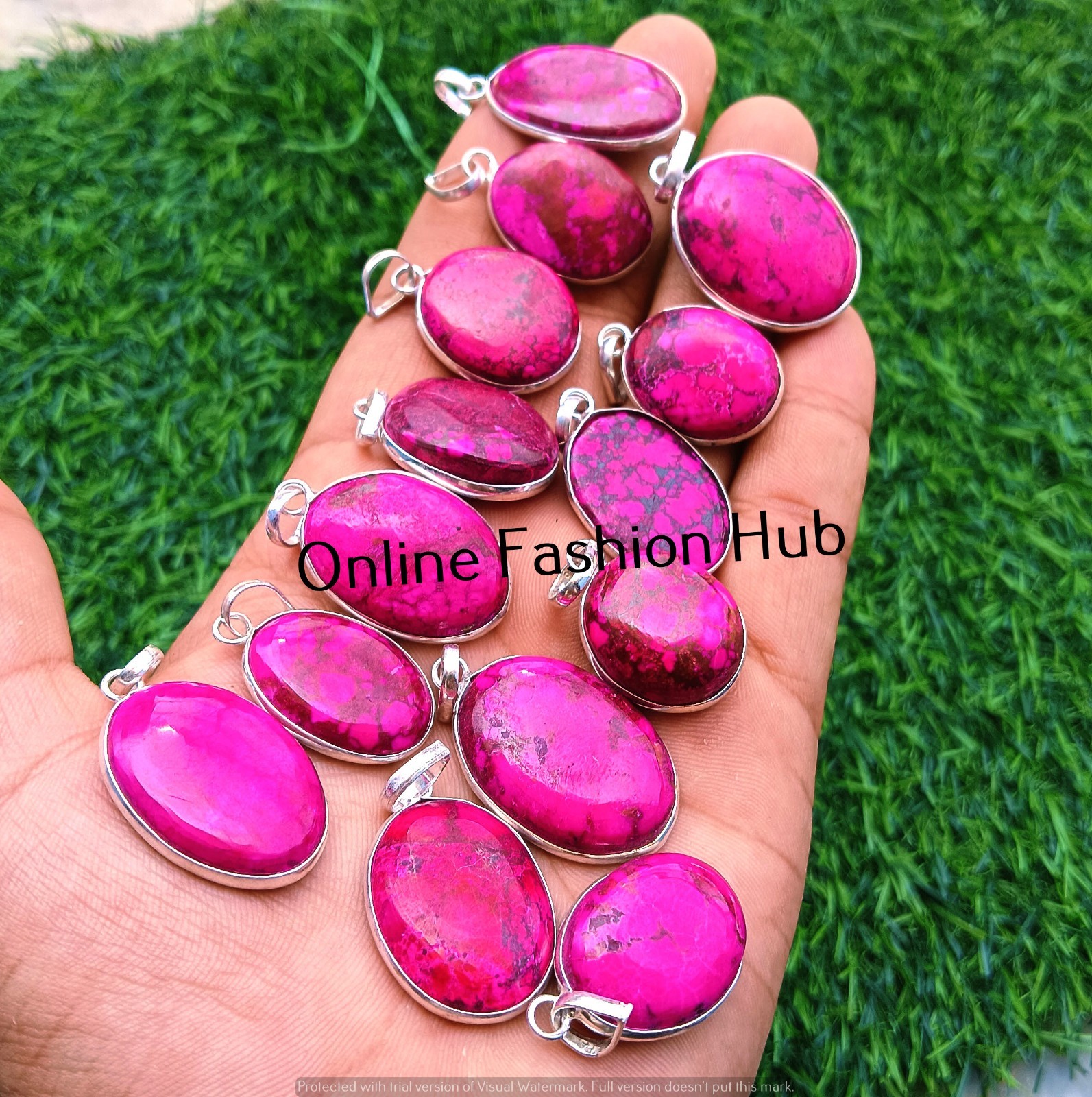 Rare Pink Turquoise Gemstone 925 Sterling Silver Plated Pendant Lot Bulk Jewelry