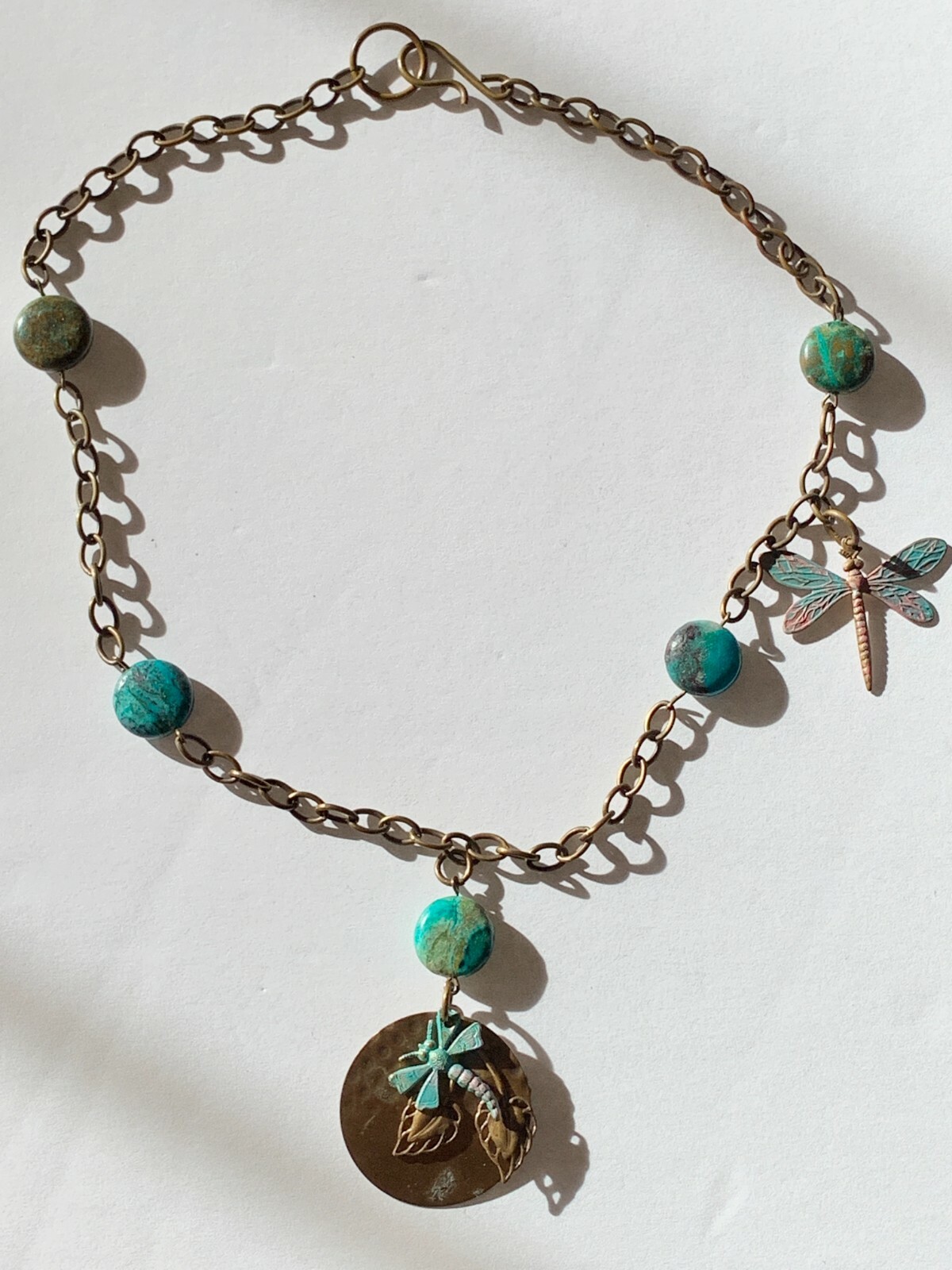 Brass Plated Dragonfly Patina NECKLACE 19 inches (48cm) Estate