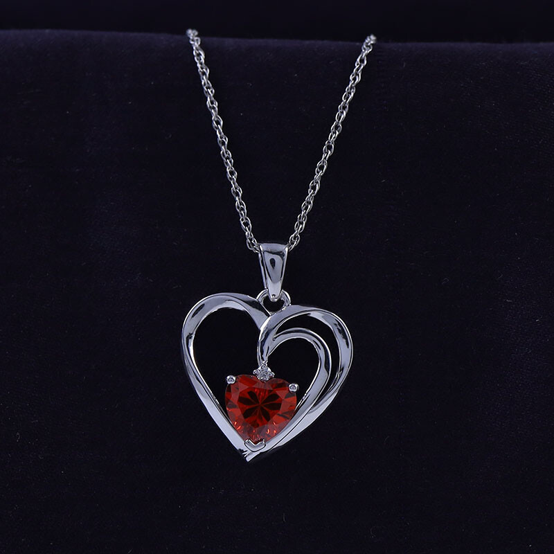 Love Heart Simulated Birthstone Pendant Necklace for Womens 925 Sterling Silver