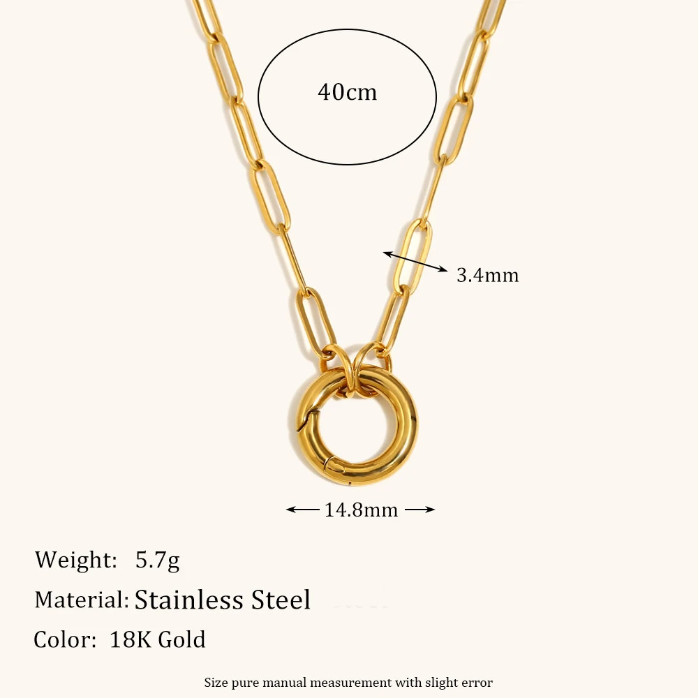 Stainless Steel Necklace O Shape Spring Clasp Large Link Waterproof Jewelry