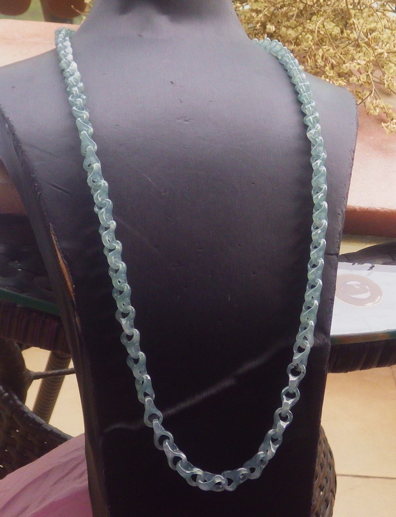 Certified Green A JADE Jadeite Beads dragons bone Necklace 30 inches 项链 728952