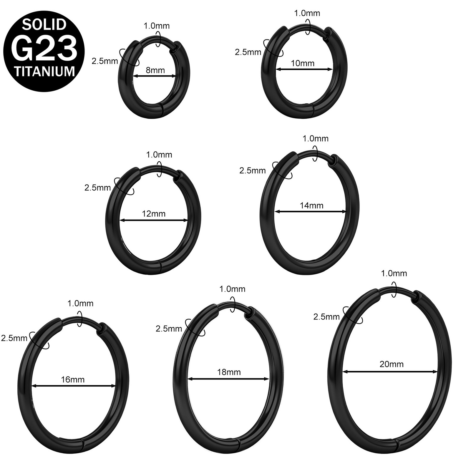 1 Pair 18g/20g G23 Titanium Hoop Earring Ear Conch Helix Piercing Jewelry 6-20mm