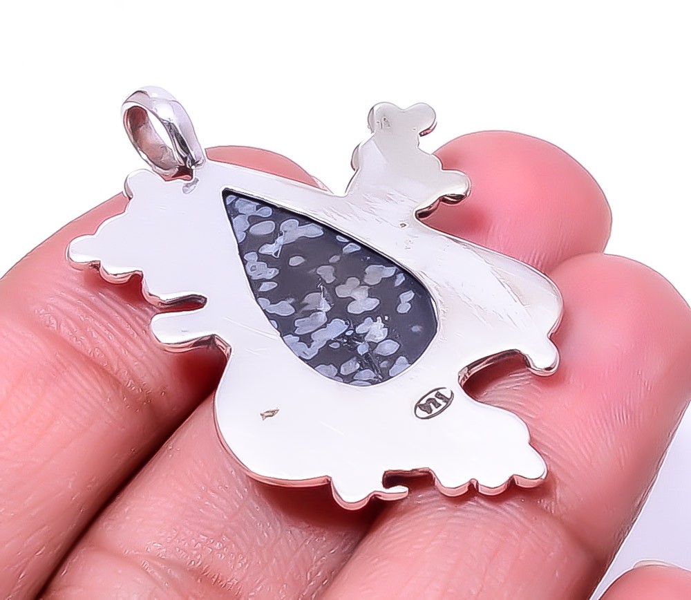 Natural Snowflake Obsidian Oxidised 925 Sterling Silver Pendant 1.72″P63