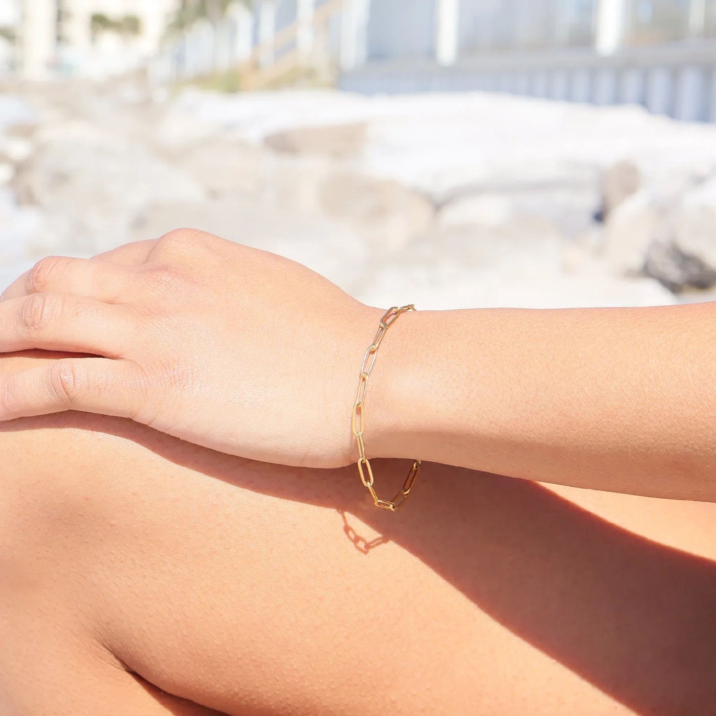 18K Yellow or White Gold Plated Stainless Steel Paperclip Chain Bracelet 7″