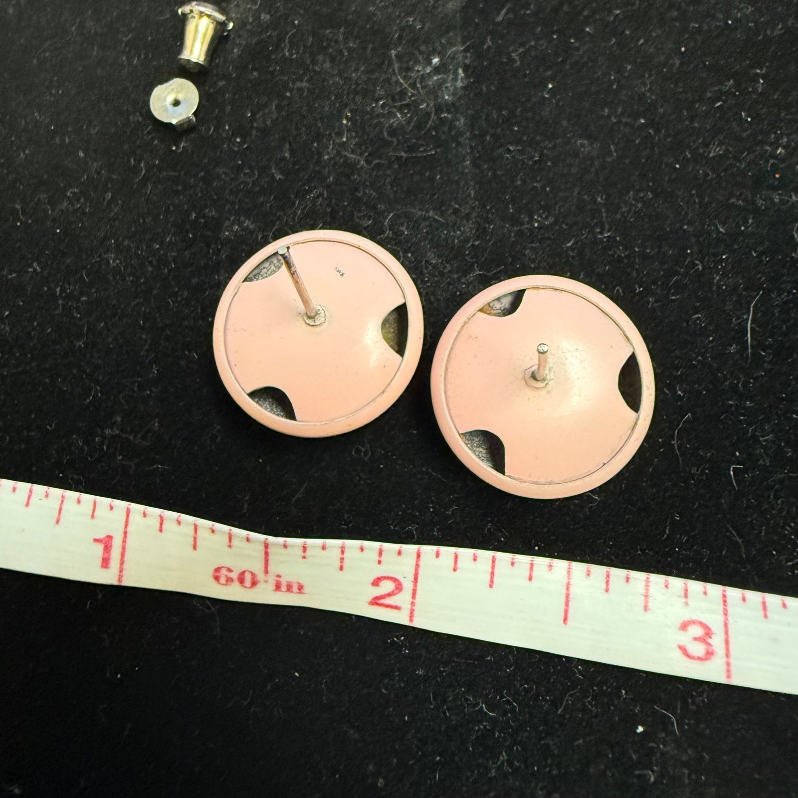 Vintage Light Pink Enamel Dome Stud Earrings Retro Round Button Posts Glossy
