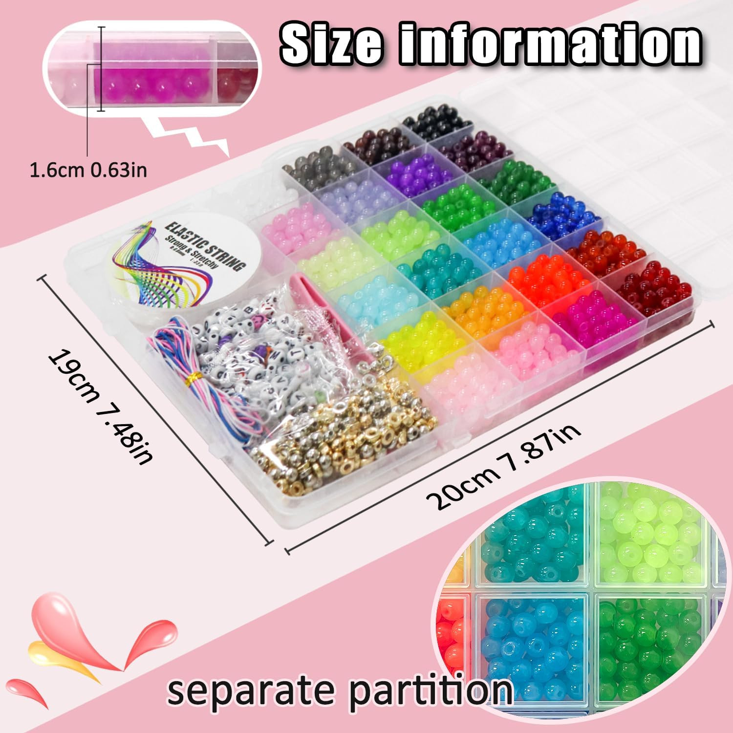 6mm Glass for Bracelets 1400pcs 24 Colors Round Crystal Glass Bracelet