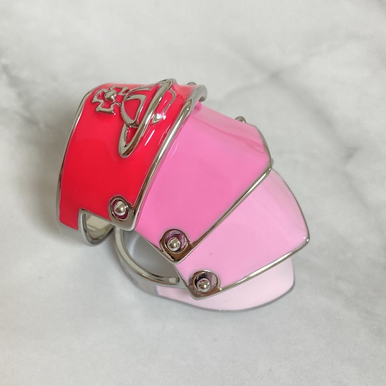 Vivienne Westwood Ring M Size 6.5-7.5 ARTEMIS Armor Silver PInk w/Pouch NO BOX