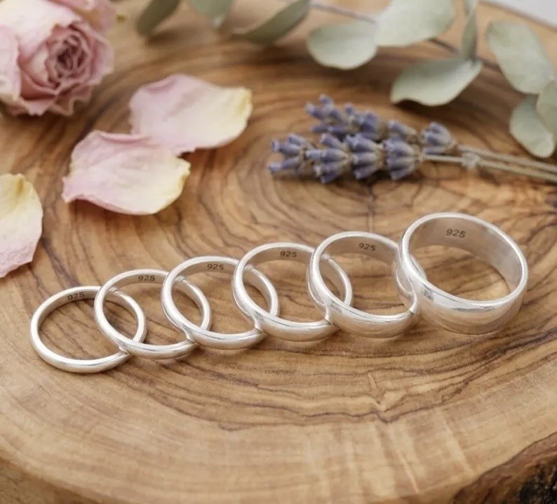 Solid 925 Sterling Silver Comfort Fit Band Ring, High Polish Minimalist Stacking
