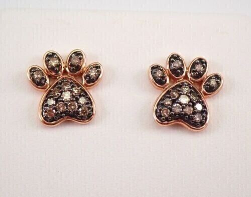 2Ct Simulated Chocolate Diamond Dog Paw Stud Earring’s 14K Rose Gold Plated