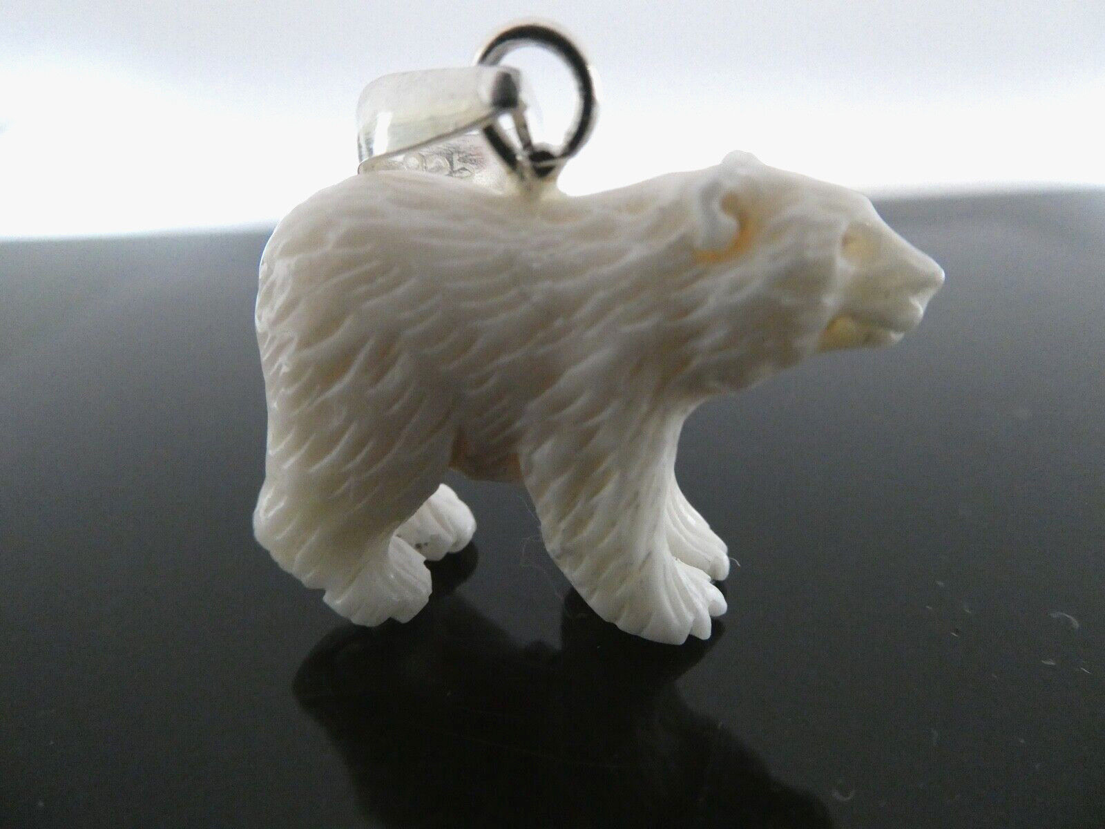 Polar Bear Sterling Silver 925 Carved Bubalus Bubalis Bone Pendant Necklace