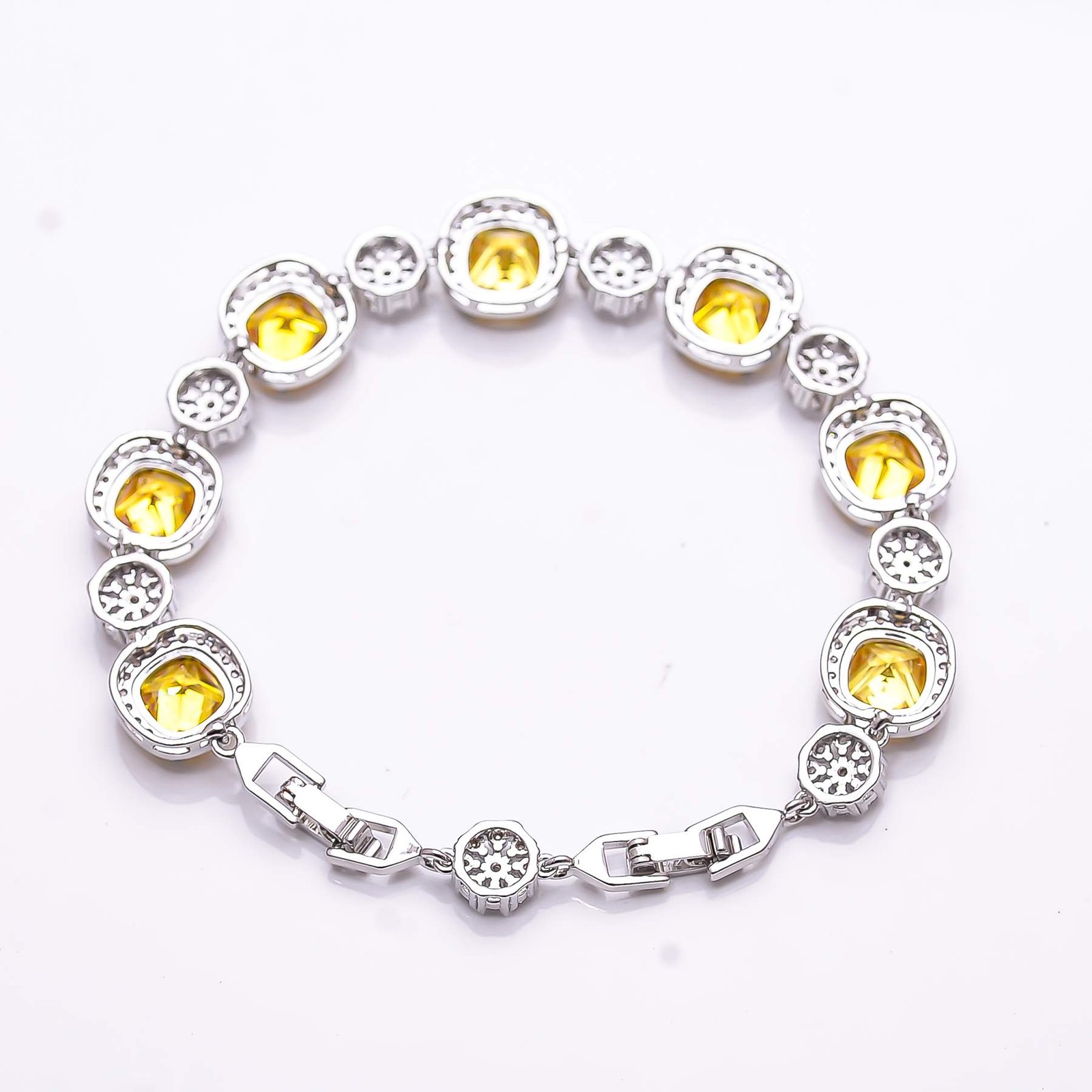 Yellow Sapphire & Cz (Simulated) 925 Sterling Silver Tennis Bracelet 8.99″ B14