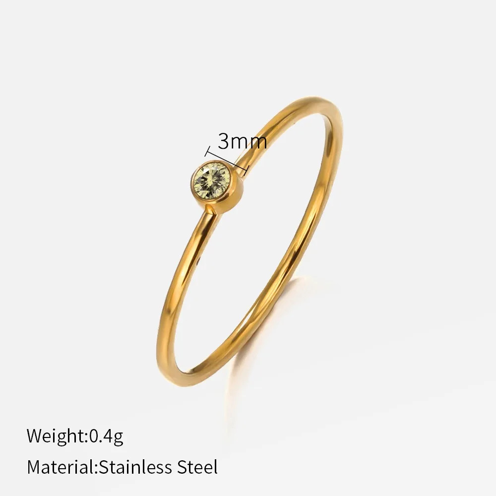 Stainless Steel Ring Gold Plated Birthstone Simple Band Women Size Jewelry