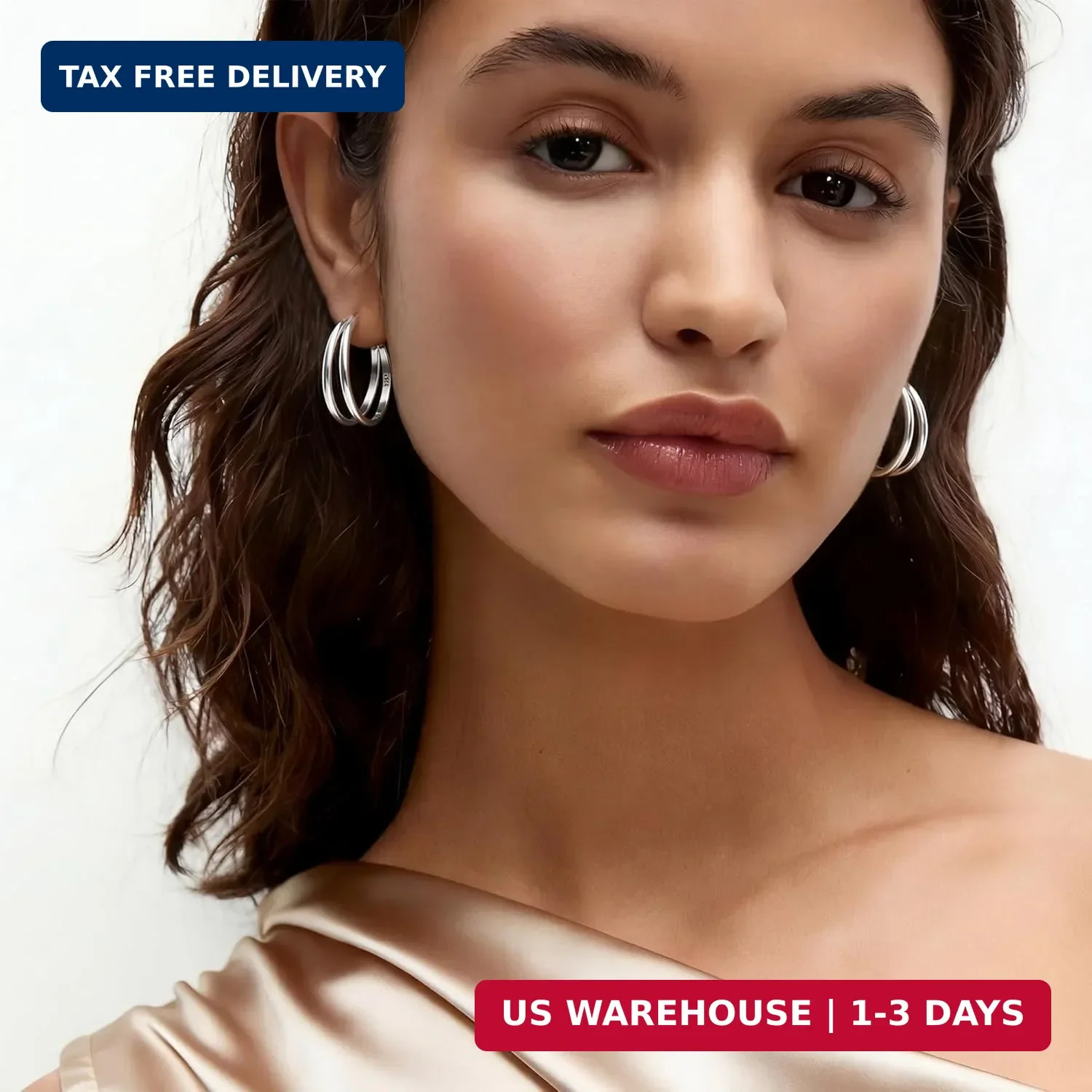 2mm Double Hoop Earrings for Women Lightweight Trendy Medium Larg Gold/Silver Ho