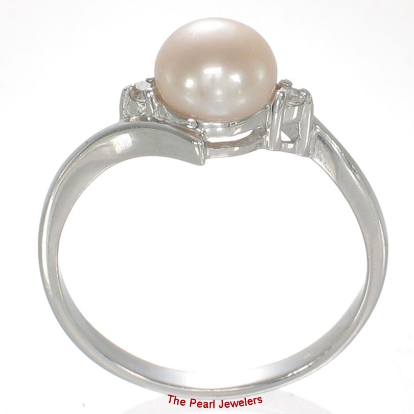 925 Silver Pink Cultured Pearl Ring w/ Two Cubic Zirconia Accents 6.5-7mm – TPJ