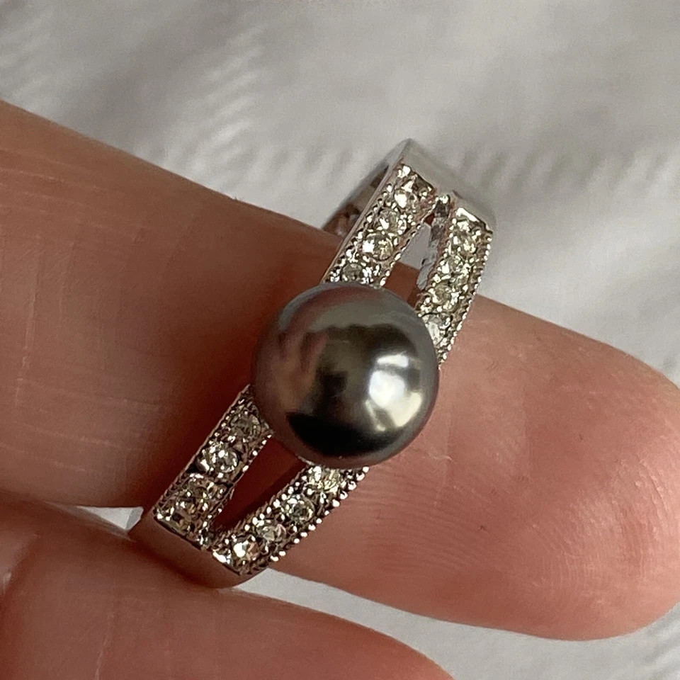 Park Lane “ENVIOUS” – Grey PEARL RING – Hematite Gray + Swarovski – SZ 9