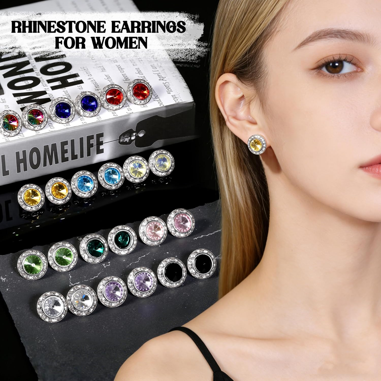 6/12 Pairs Hypoallergenic Dance Competition Earrings for Women Acrylic Halo Crys