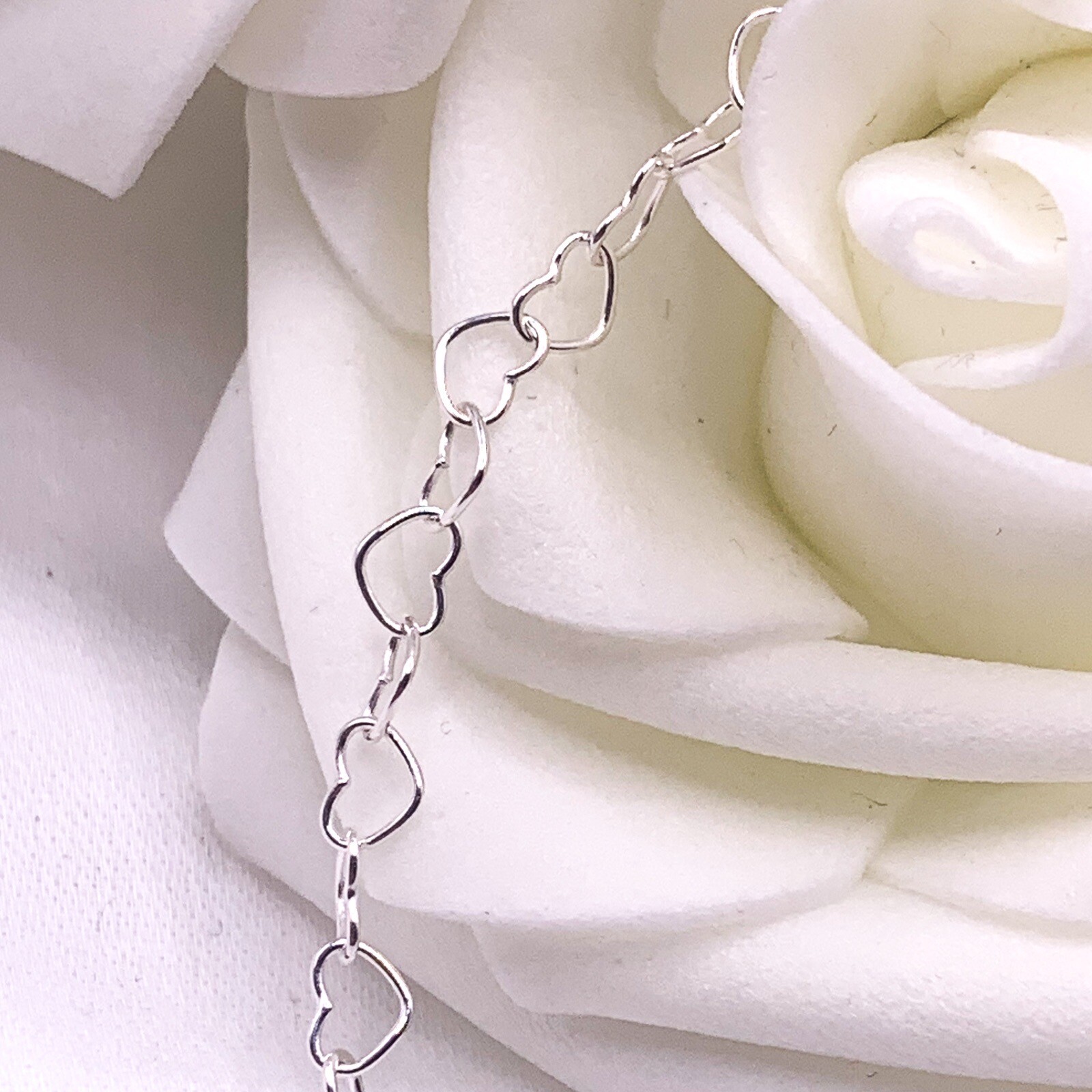 Sterling Silver Heart Ankle Bracelet – Anklet – Variety of sizes – 9″ to 10″