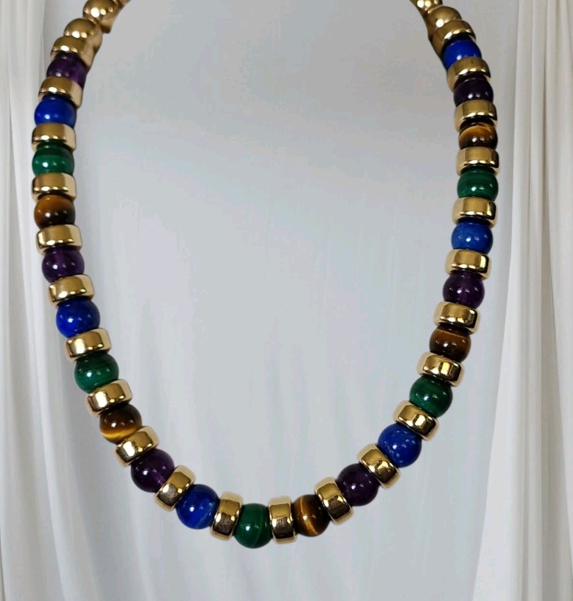 MULTICOLOR JEWEL TONES BEADED NECKLACE 15″