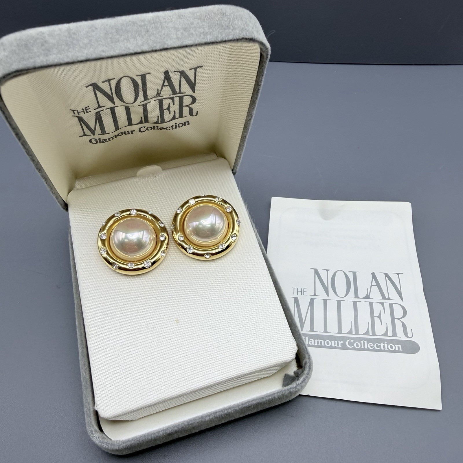 Nolan Miller Glamour Collection Post Earrings Statement Faux Pearl Rhinestones