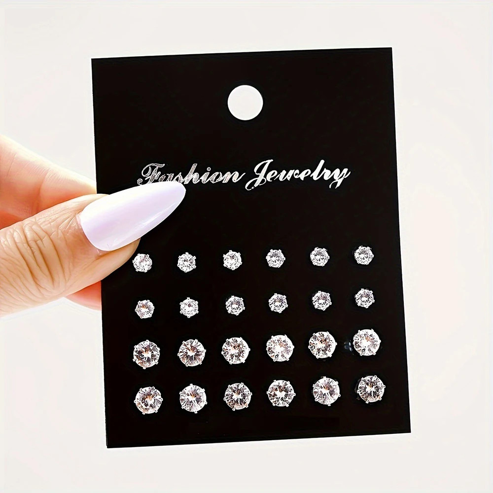 12/24/36 Pairs Shiny Zircon Stud Earrings Set for Women Men Daily Versatile Chic