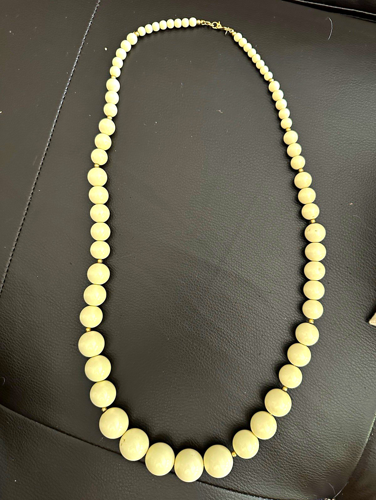 Monet Signed Ivory Plastic Beaded Ball Chain Necklace 19-24 in
