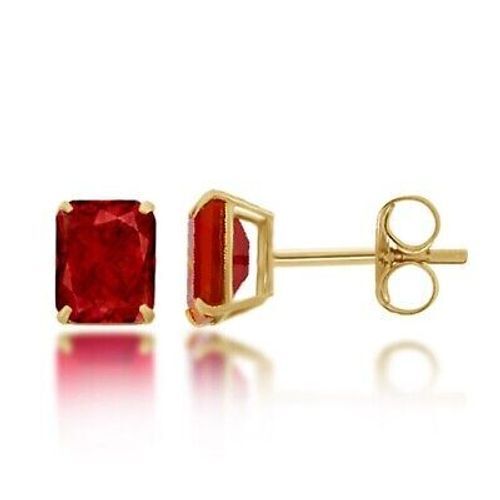 Emerald Simulated Red Ruby Stud Earrings For Women 10k Yellow Gold Push Back