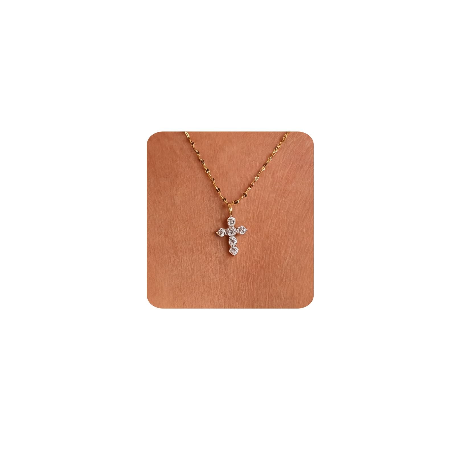MUMREUES Gold Cross Necklace for Women 14K Gold Plated Dainty Small Pendant S…