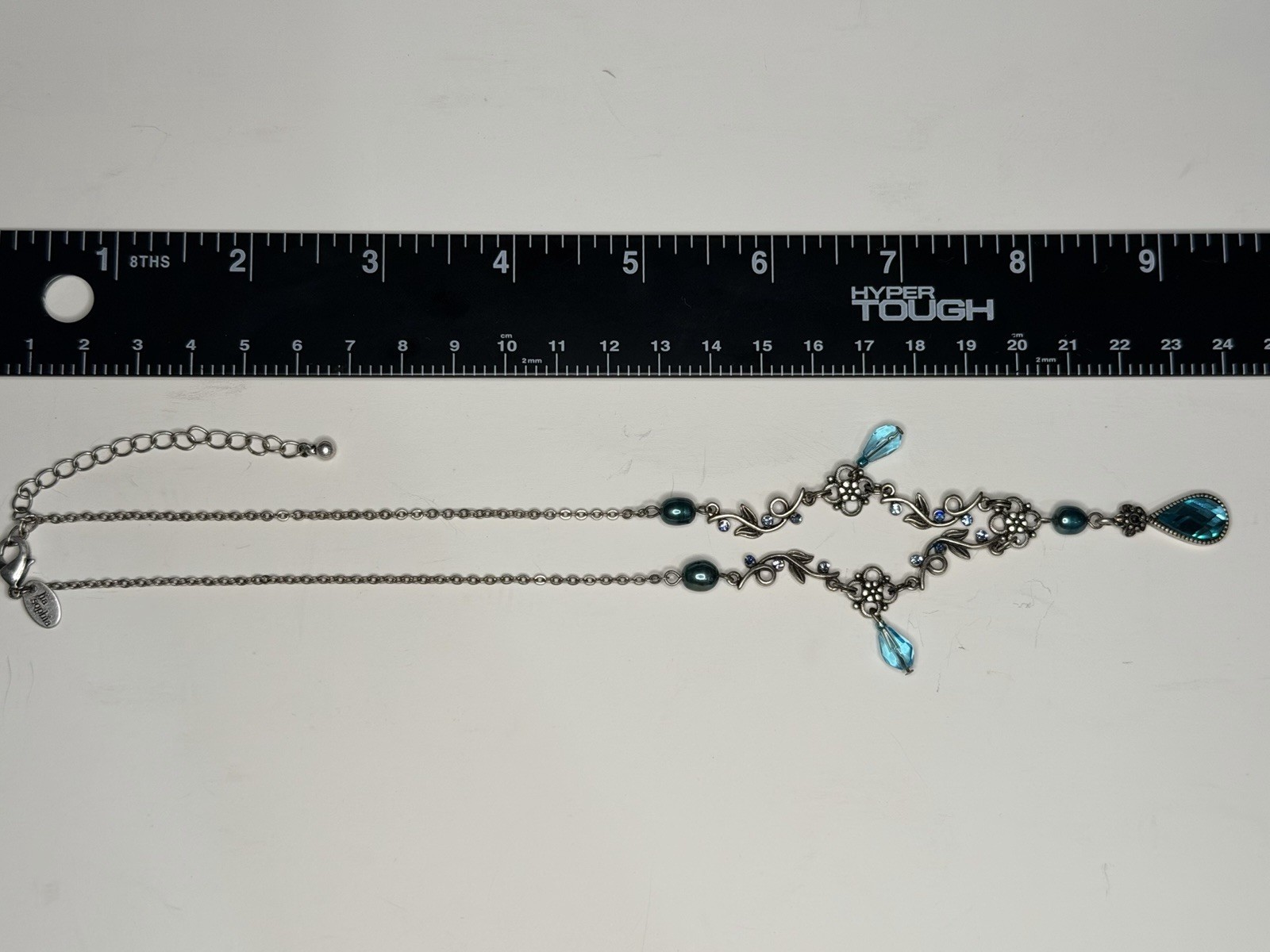 Lia Sophia Peacock Blue Crystal Necklace & Earrings Set Floral Silver Tone