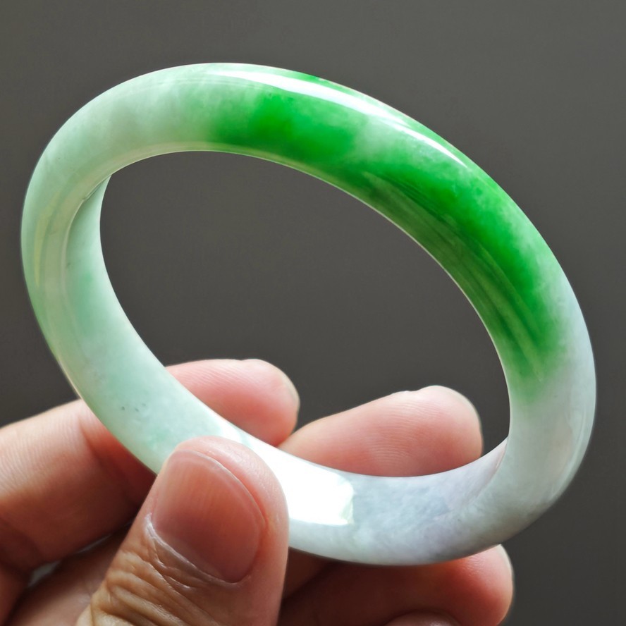 56mm Natural Burma Green Purple Jadeite Jade Bracelet Emerald Jade Bangle 4082