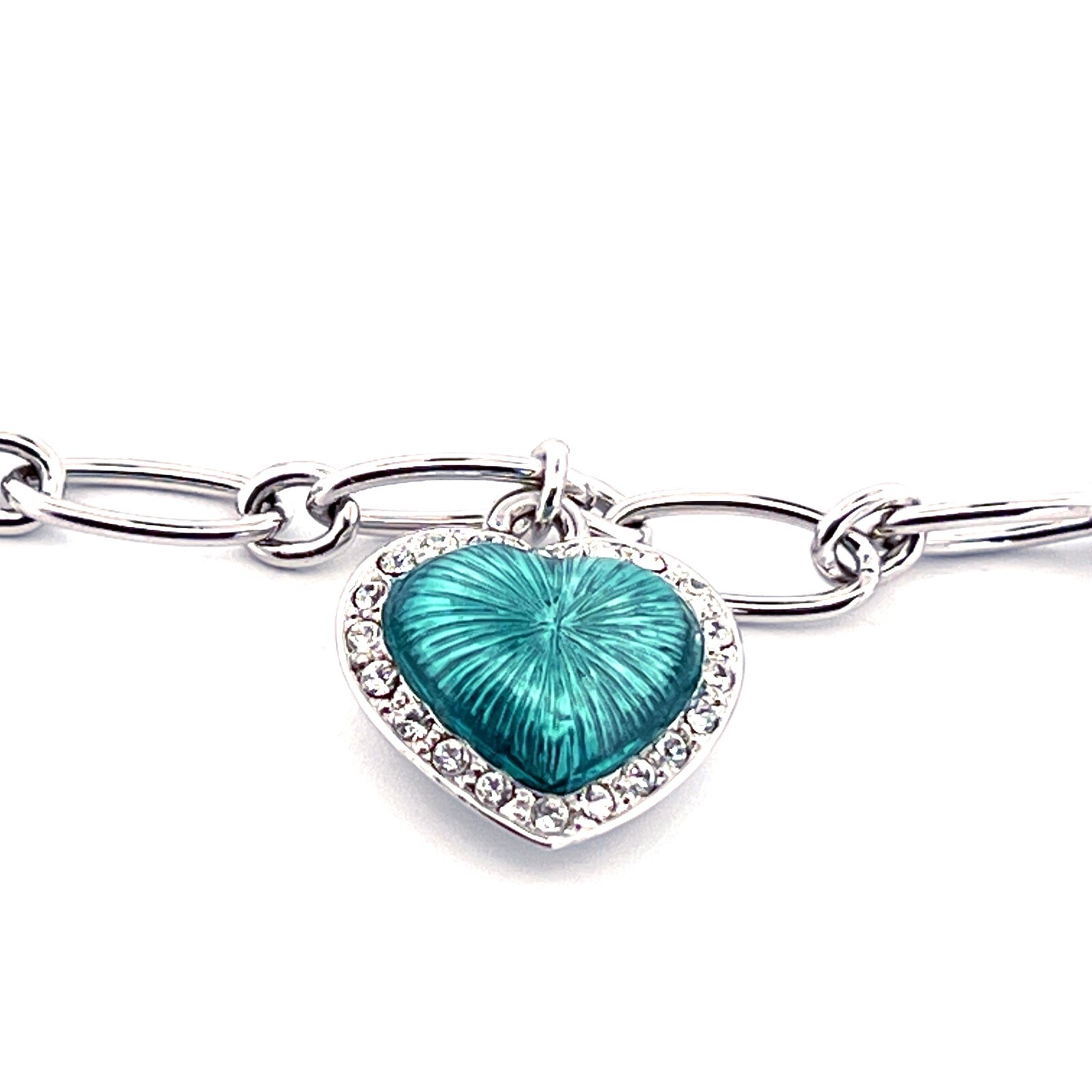Rhodium Plated Multi-Coloured Heart Charm Bracelet Set With Enamel And Crystals