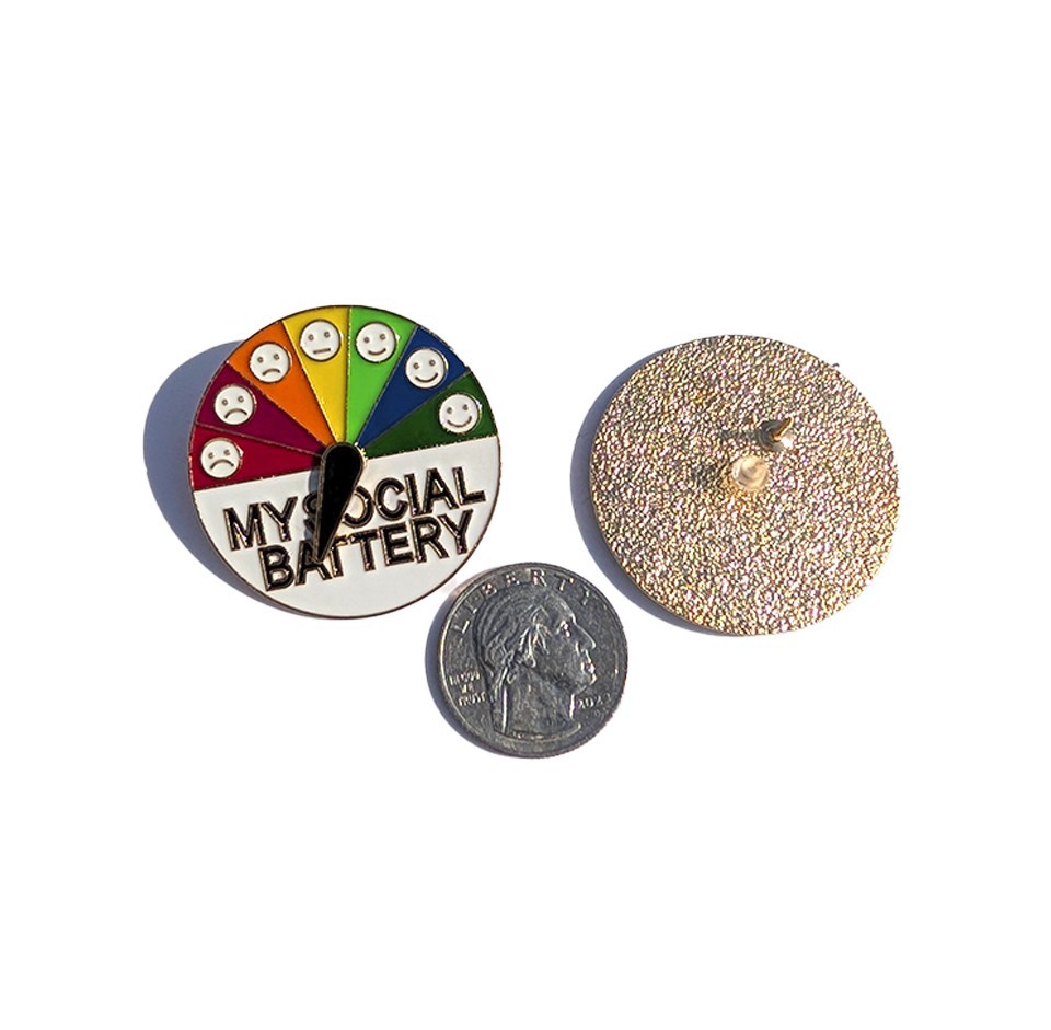 My Social Battery Pin Rotating For Caps And Clothing Enamel Badge Frog Brooches