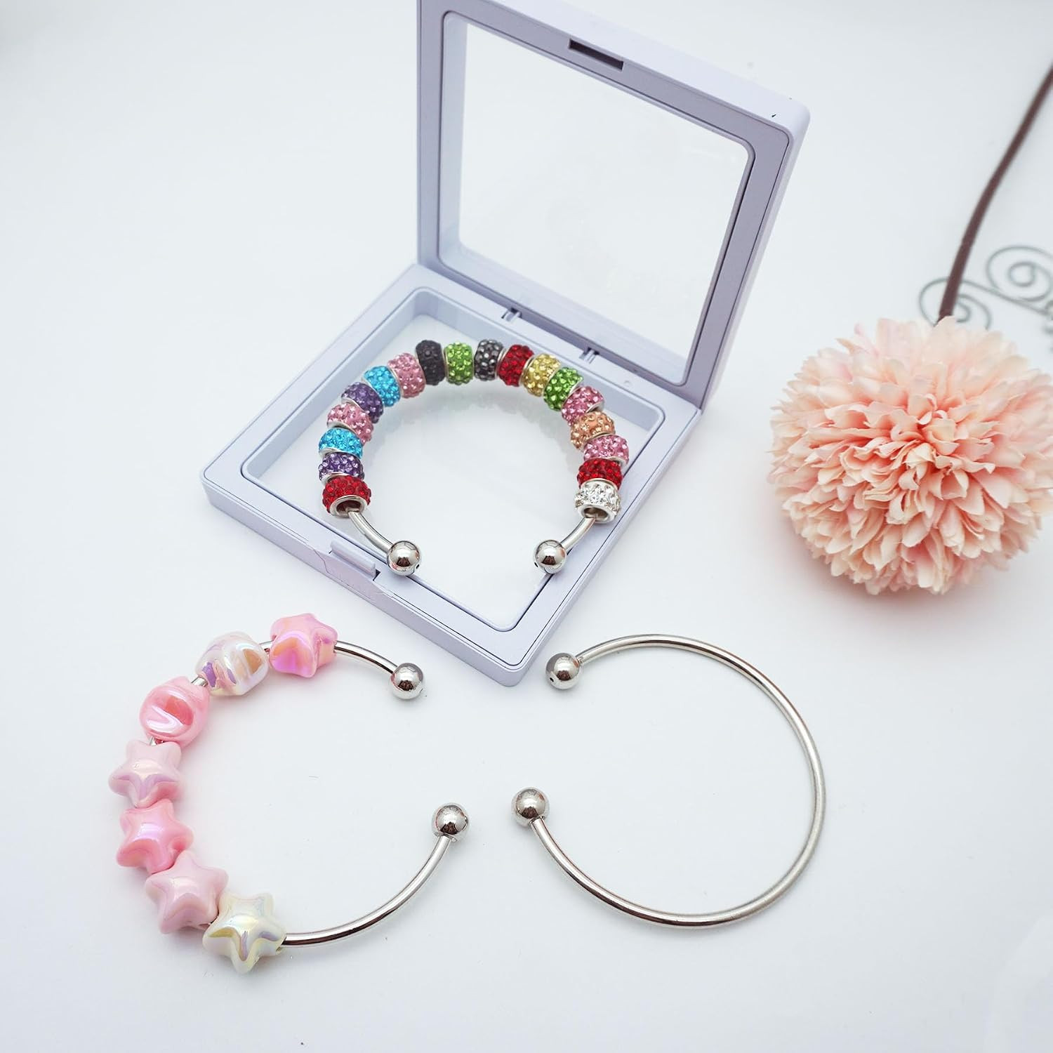 , 15 Packs Beadable Bracelets Adjustable Ball Opening Wire Blank