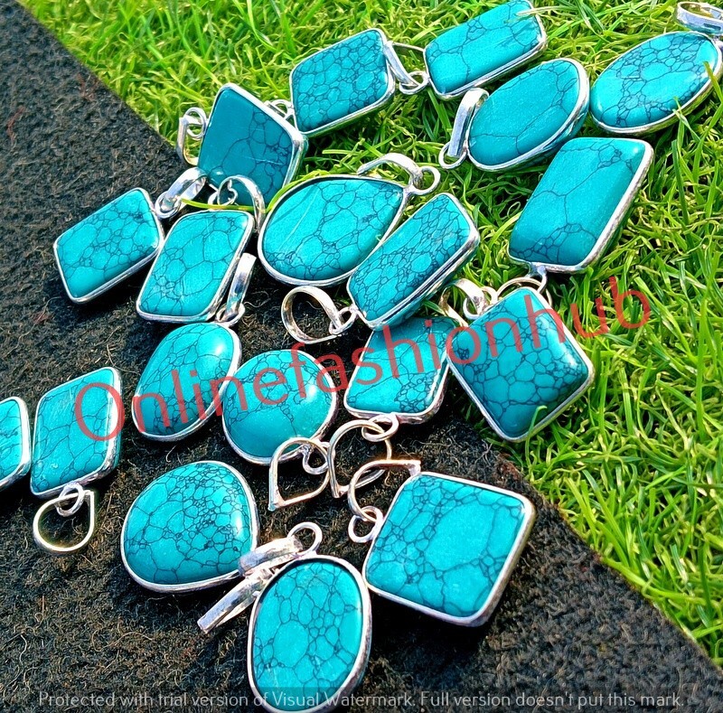 Santa Rosa Turquoise Gemstone Handmade Pendants Lot 925 Sterling Silver Plated