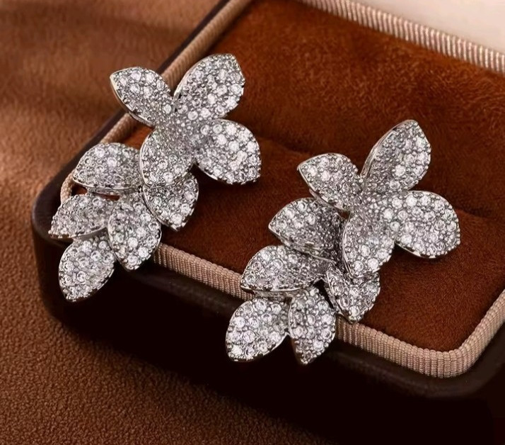Luxury Blue Ocean Wave Crystal Flower Necklace Earring Hot Bridal Wedding set