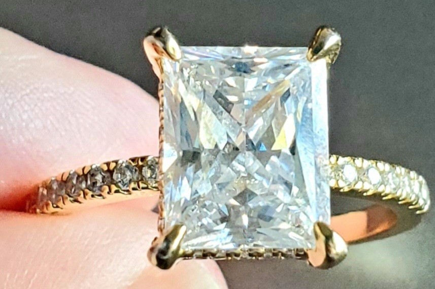 Radiant Cut Lab Created Diamond Engagement Ring Gold Tone