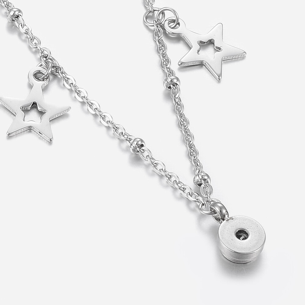Stainless Steel Charms Bracelet Cubic Zirconia Lobster Star Clear 7.8″ Z109