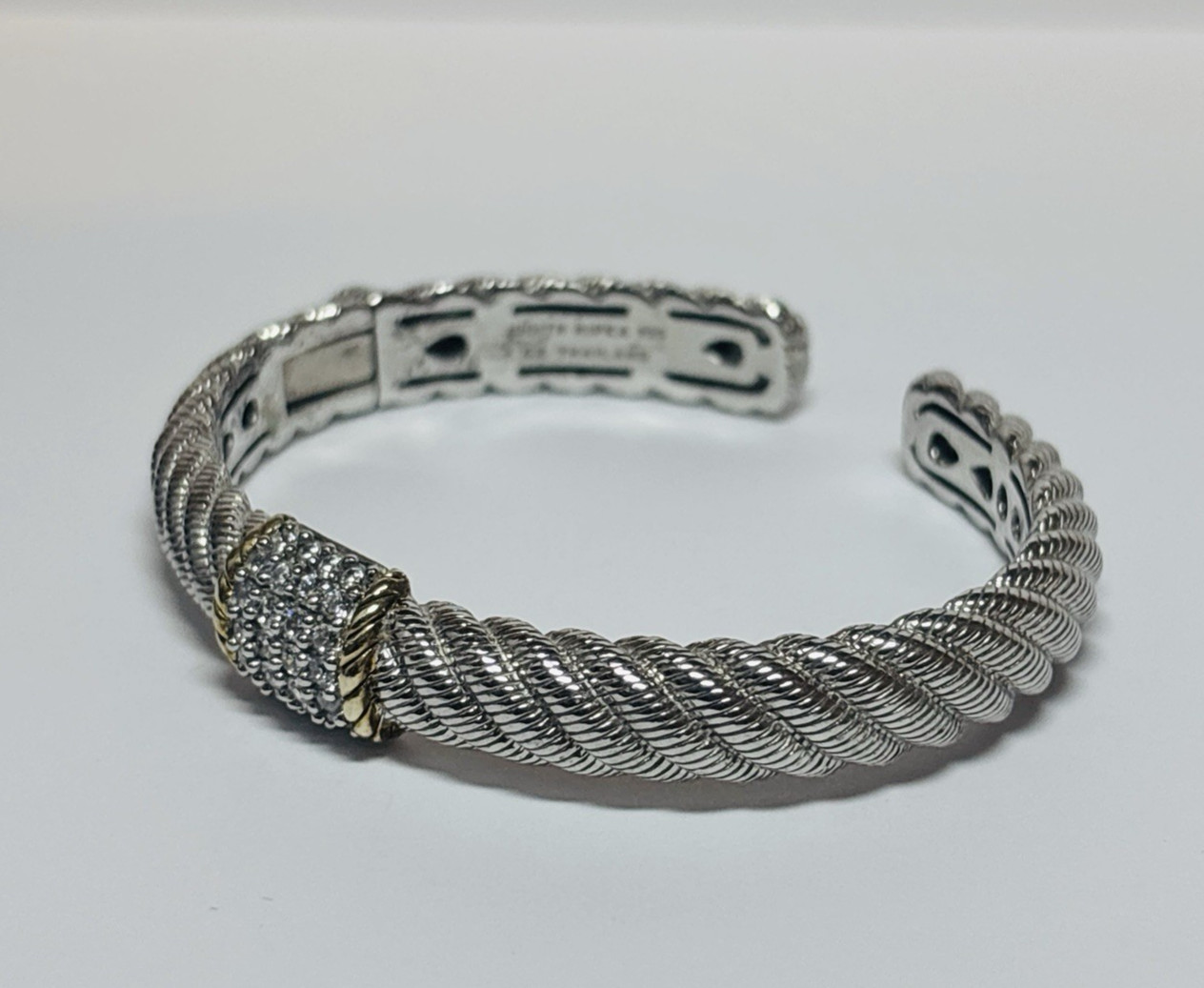 Judith Ripka Sterling 925 Silver Two Tone CZ Cable Cuff Bracelet 6 in-.95