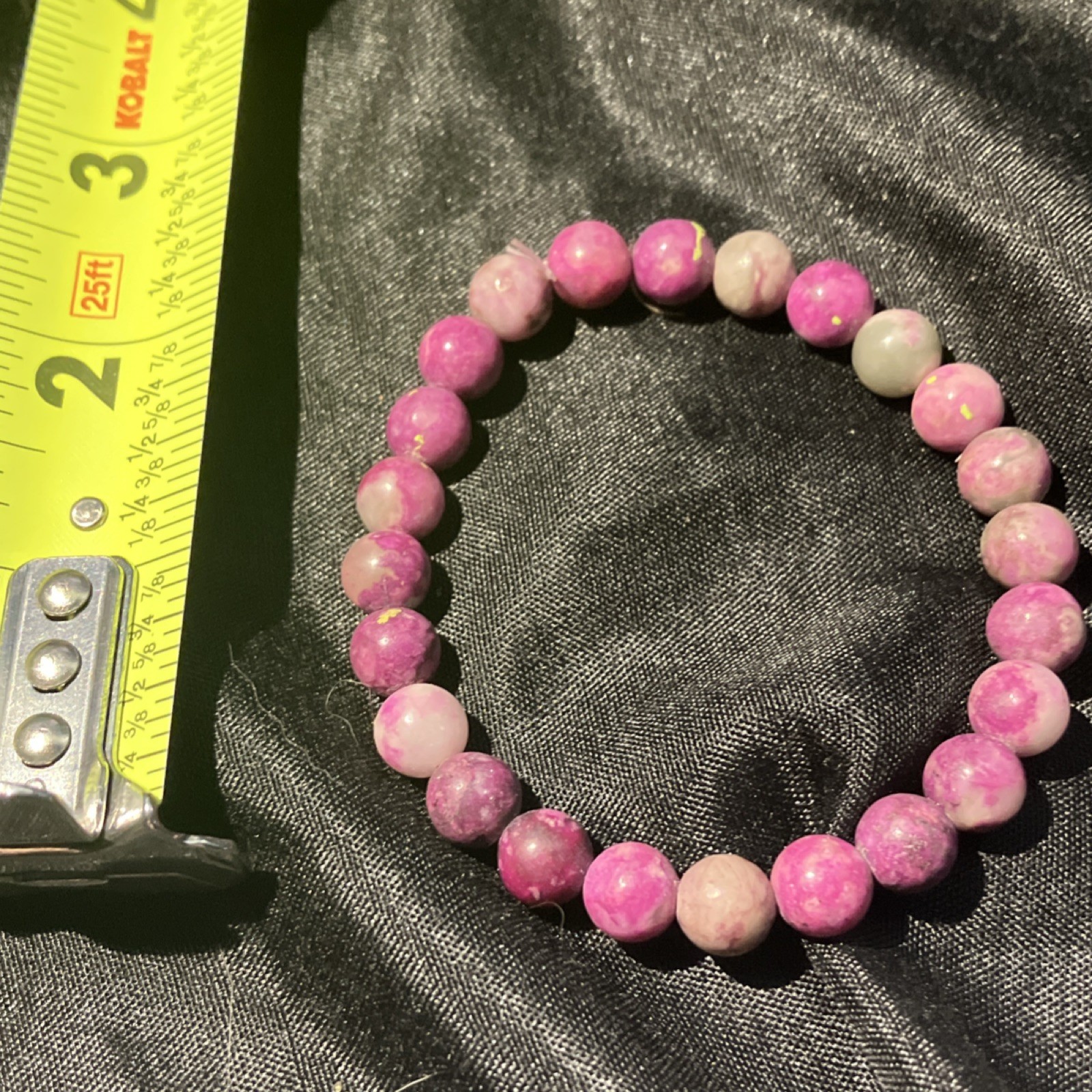 Pink White Beaded Stretch Stone Bracelet Round Less Than 8in