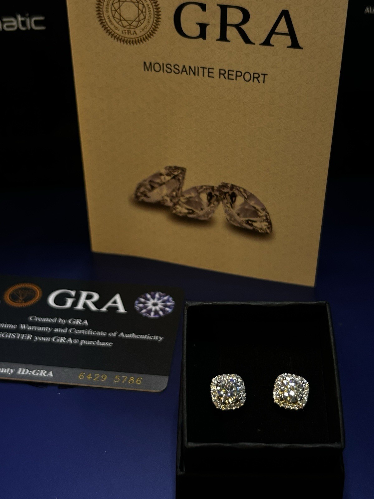 GRA Moissanite Halo Stud Earrings Round 6.5mm VVS1 Excellent Silver