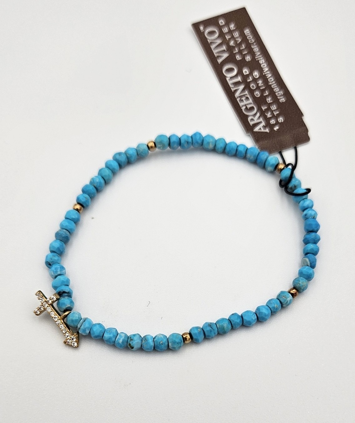 Argento Vivo X6313 18kt Gold Plated Stretch Bead Bracelet – Turquoise/ Arrow