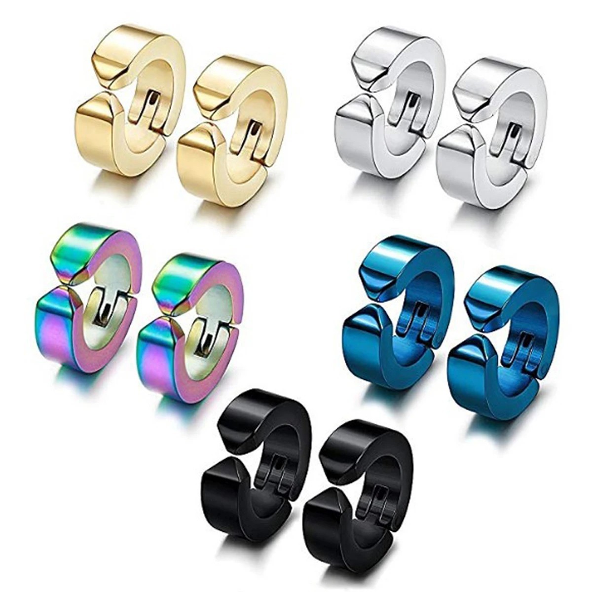 Non-Piercing Fake Ear Stud Cuff Hoop Earrings Stainless Steel Men Women